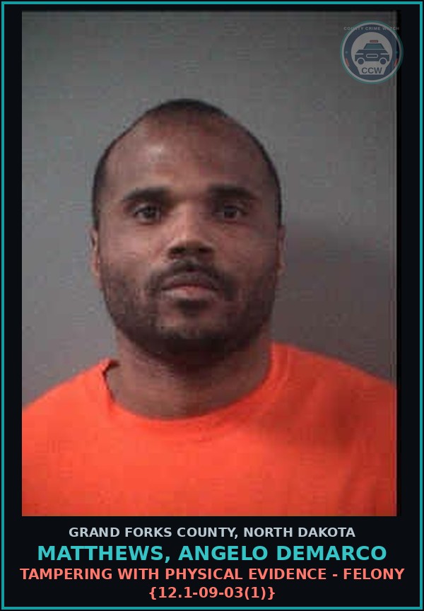 Booking mugshot of Matthews, Angelo Demarco in Grand Forks County