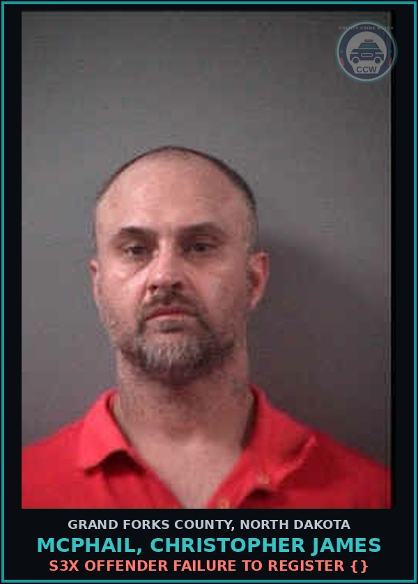 Booking mugshot of Mcphail, Christopher James in Grand Forks County