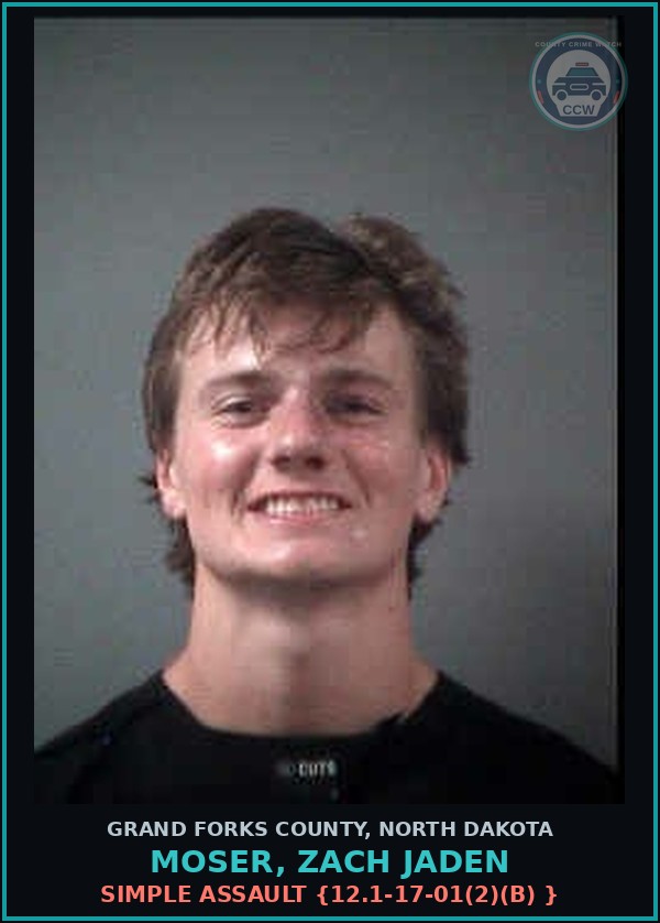 Booking mugshot of Moser, Zach Jaden in Grand Forks County
