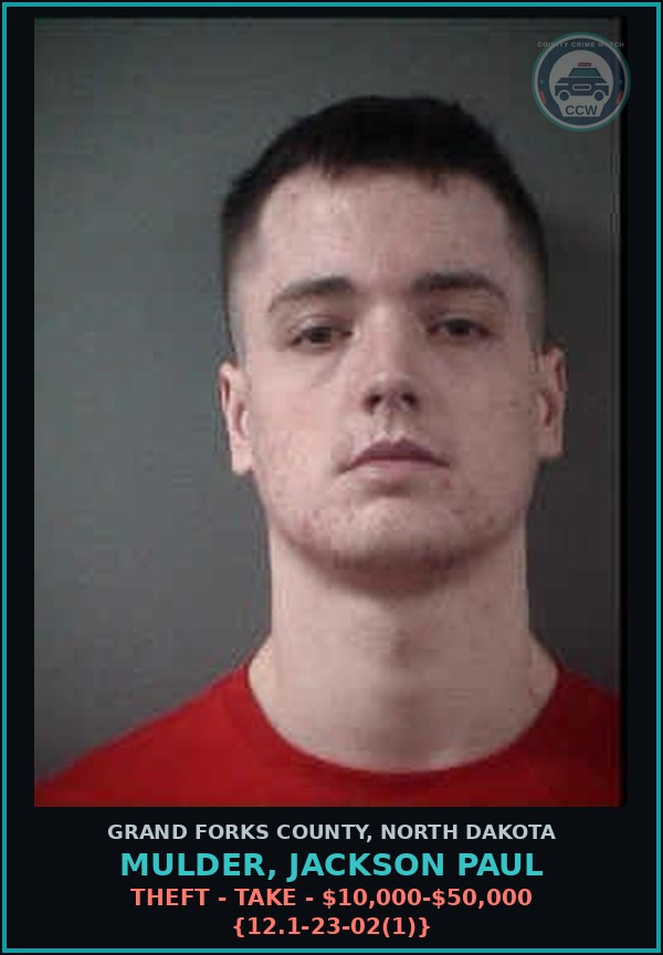 Booking mugshot of Mulder, Jackson Paul in Grand Forks County