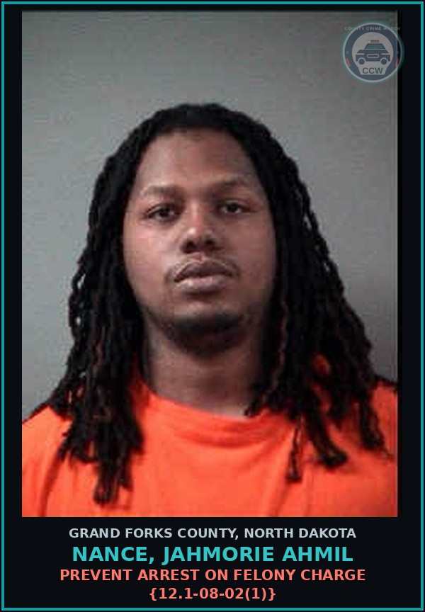 Booking mugshot of Nance, Jahmorie Ahmil in Grand Forks County