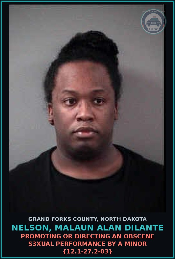 Booking mugshot of Nelson, Malaun Alan Dilante in Grand Forks County