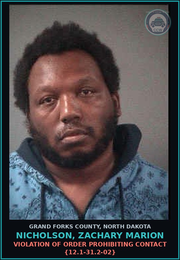 Booking mugshot of Nicholson, Zachary Marion in Grand Forks County