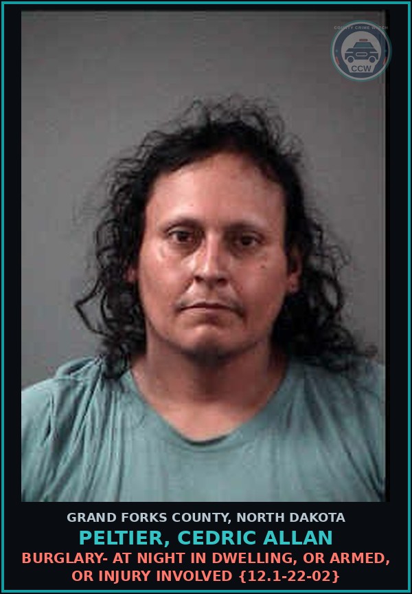 Booking mugshot of Peltier, Cedric Allan in Grand Forks County