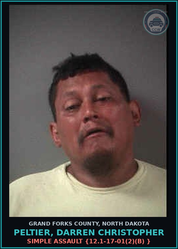 Booking mugshot of Peltier, Darren Christopher in Grand Forks County
