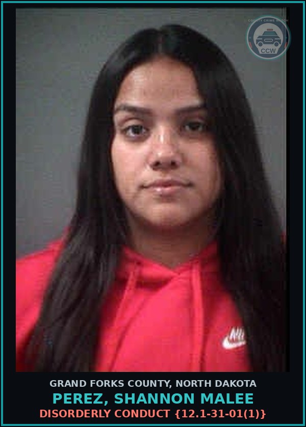 Booking mugshot of Perez, Shannon Malee in Grand Forks County