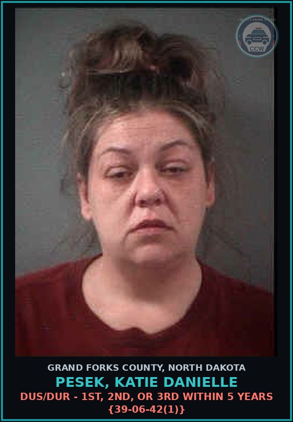 Booking mugshot of Pesek, Katie Danielle in Grand Forks County