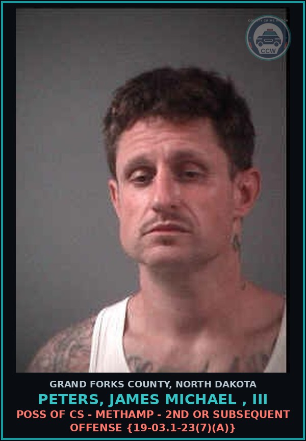 Booking mugshot of Peters, James Michael , Iii in Grand Forks County