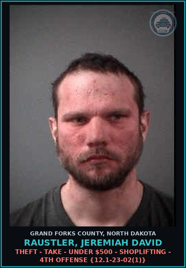 Booking mugshot of Raustler, Jeremiah David in Grand Forks County