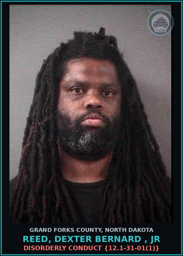Booking mugshot of Reed, Dexter Bernard , Jr in Grand Forks County