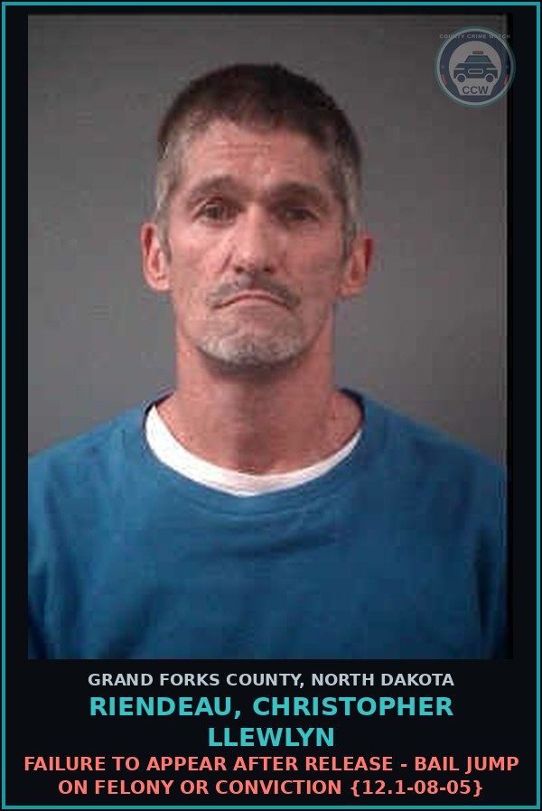 Booking mugshot of Riendeau, Christopher Llewlyn in Grand Forks County
