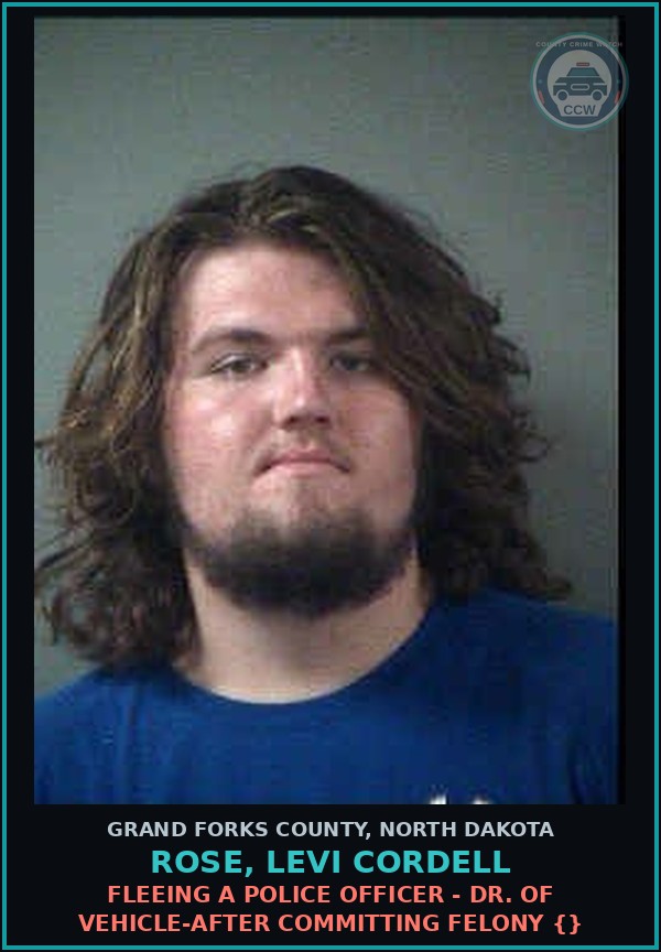 Booking mugshot of Rose, Levi Cordell in Grand Forks County