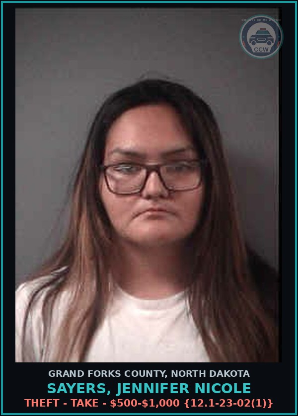 Booking mugshot of Sayers, Jennifer Nicole in Grand Forks County