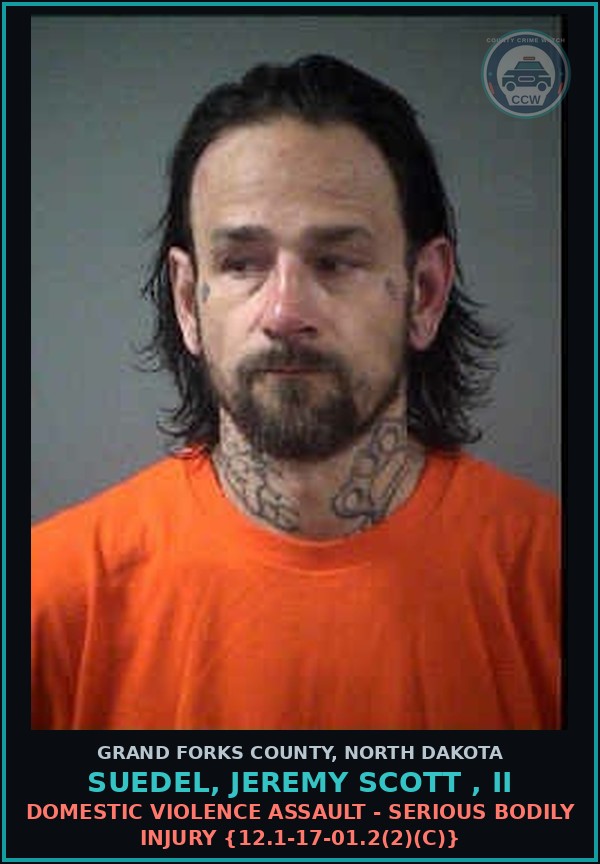 Booking mugshot of Suedel, Jeremy Scott , Ii in Grand Forks County