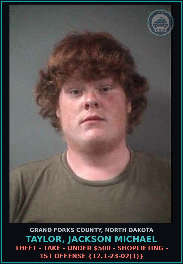 Booking mugshot of Taylor, Jackson Michael in Grand Forks County