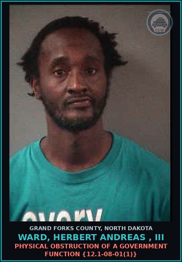 Booking mugshot of Ward, Herbert Andreas , Iii in Grand Forks County