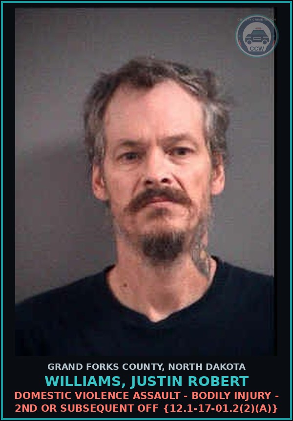 Booking mugshot of Williams, Justin Robert in Grand Forks County