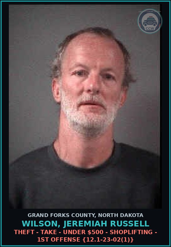 Booking mugshot of Wilson, Jeremiah Russell in Grand Forks County