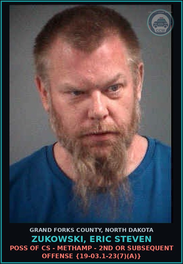 Booking mugshot of Zukowski, Eric Steven in Grand Forks County
