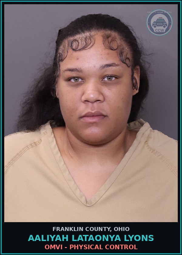 Booking mugshot of Aaliyah Lataonya Lyons in Franklin County