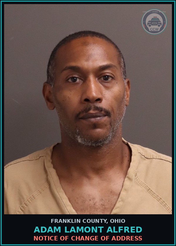 Booking mugshot of Adam Lamont Alfred in Franklin County