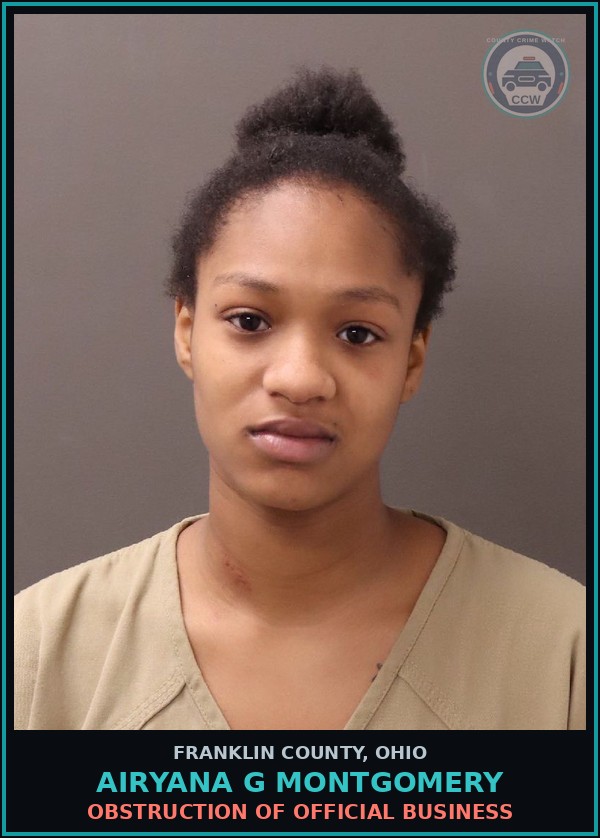 Booking mugshot of Airyana G Montgomery in Franklin County