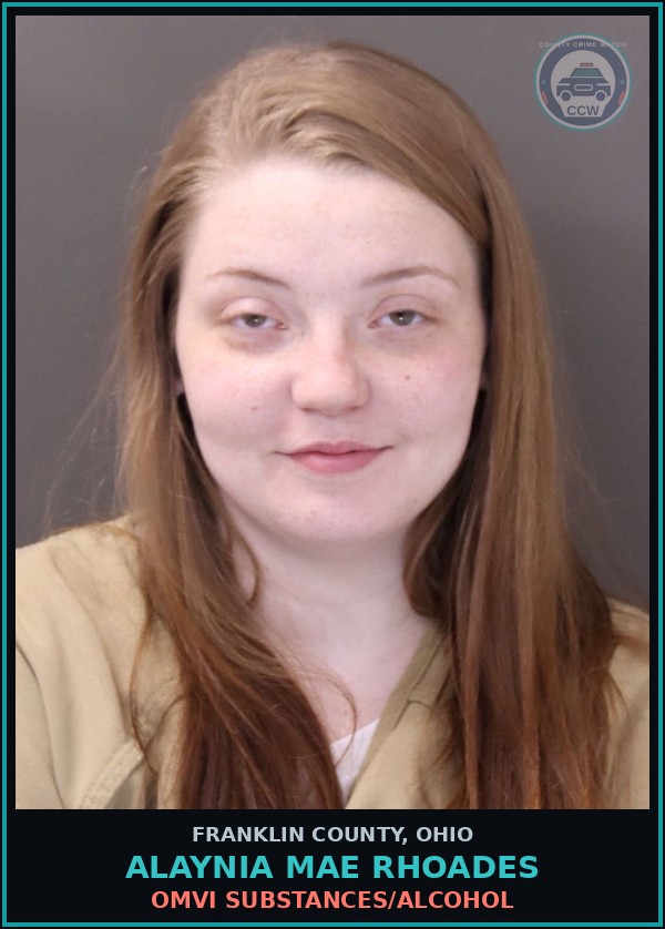 Booking mugshot of Alaynia Mae Rhoades in Franklin County