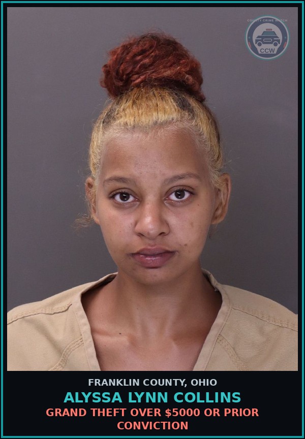 Booking mugshot of Alyssa Lynn Collins in Franklin County