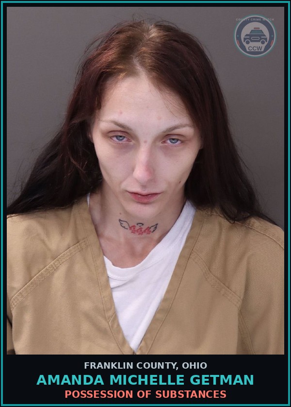 Booking mugshot of Amanda Michelle Getman in Franklin County