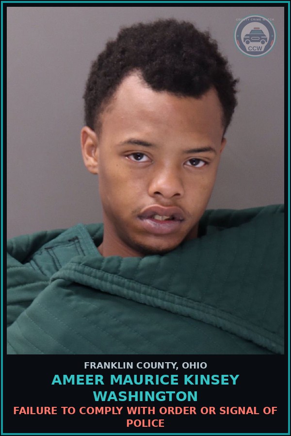 Booking mugshot of Ameer Maurice Kinsey Washington in Franklin County