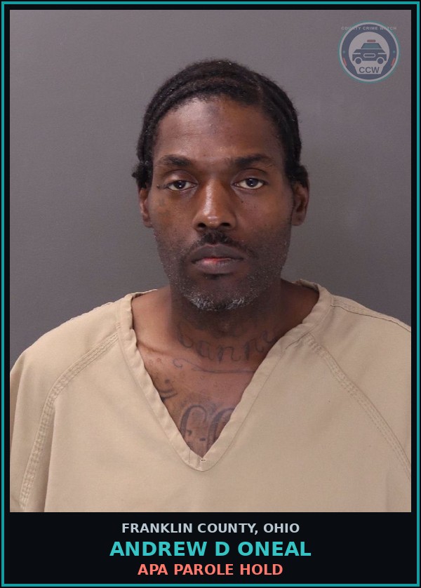 Booking mugshot of Andrew D Oneal in Franklin County