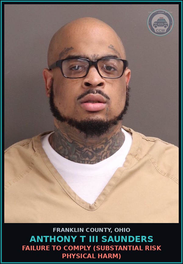 Booking mugshot of Anthony T Iii Saunders in Franklin County