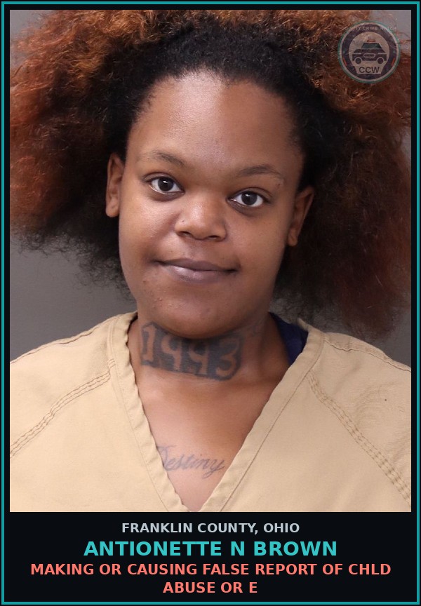Booking mugshot of Antionette N Brown in Franklin County