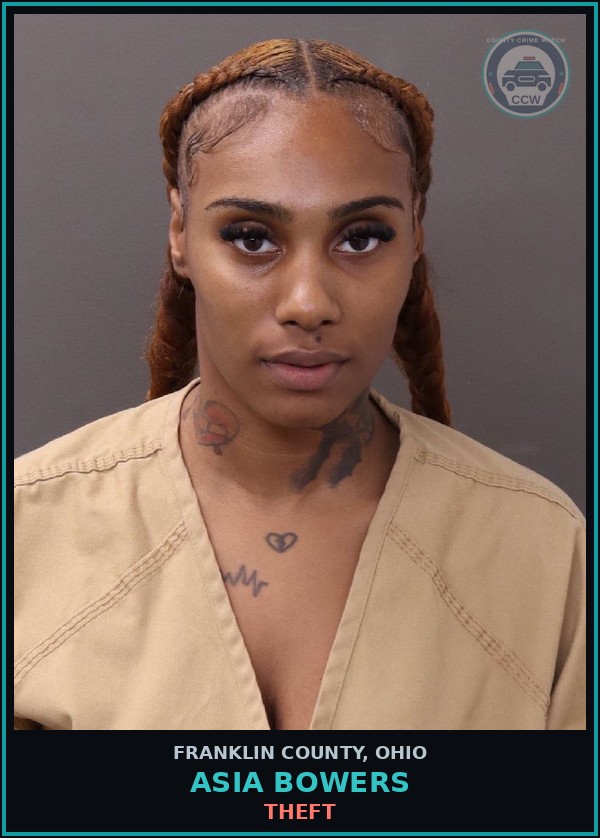 Booking mugshot of Asia Bowers in Franklin County