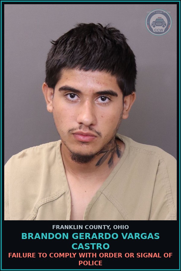 Booking mugshot of Brandon Gerardo Vargas Castro in Franklin County