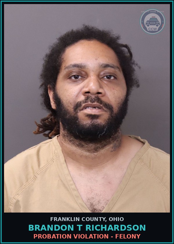 Booking mugshot of Brandon T Richardson in Franklin County