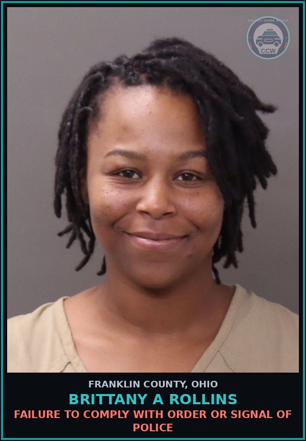 Booking mugshot of Brittany A Rollins in Franklin County