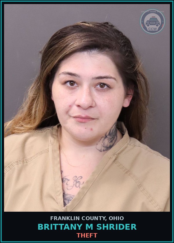 Booking mugshot of Brittany M Shrider in Franklin County