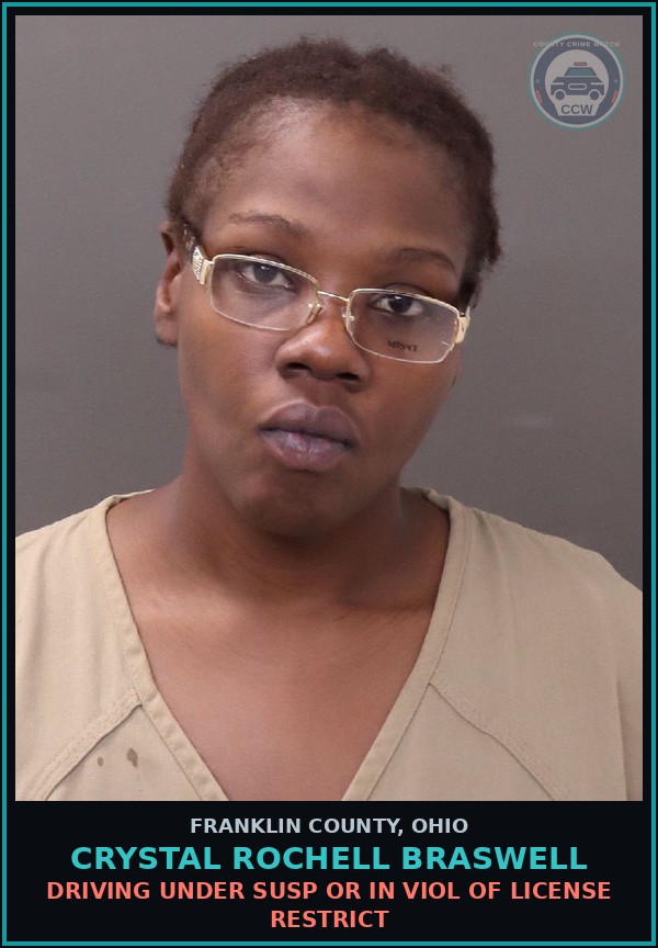 Booking mugshot of Crystal Rochell Braswell in Franklin County