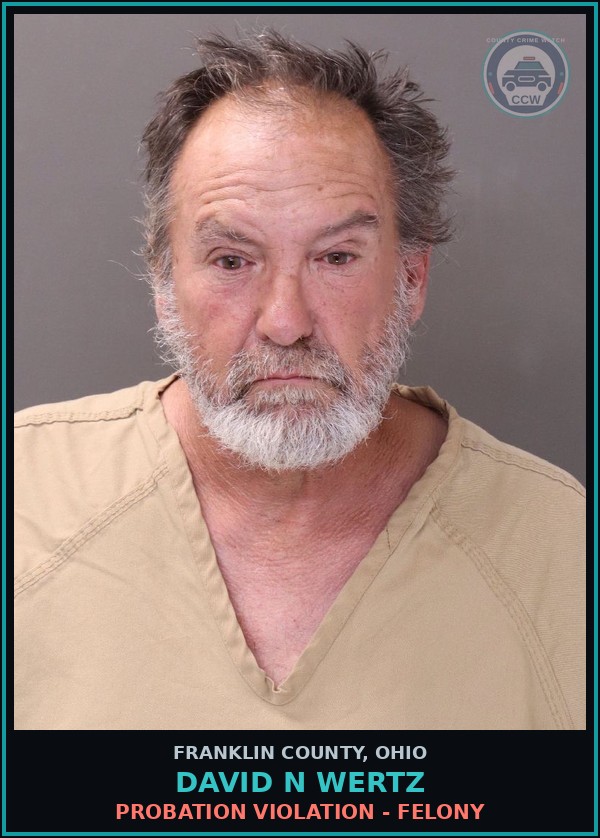 Booking mugshot of David N Wertz in Franklin County