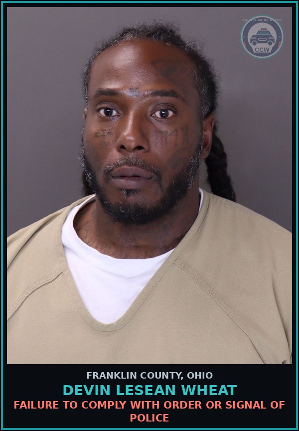 Booking mugshot of Devin Lesean Wheat in Franklin County