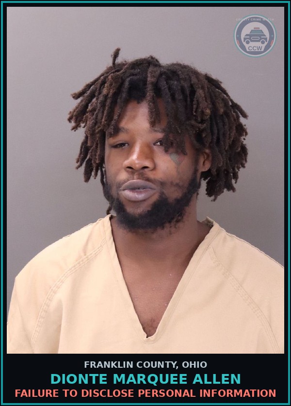 Booking mugshot of Dionte Marquee Allen in Franklin County