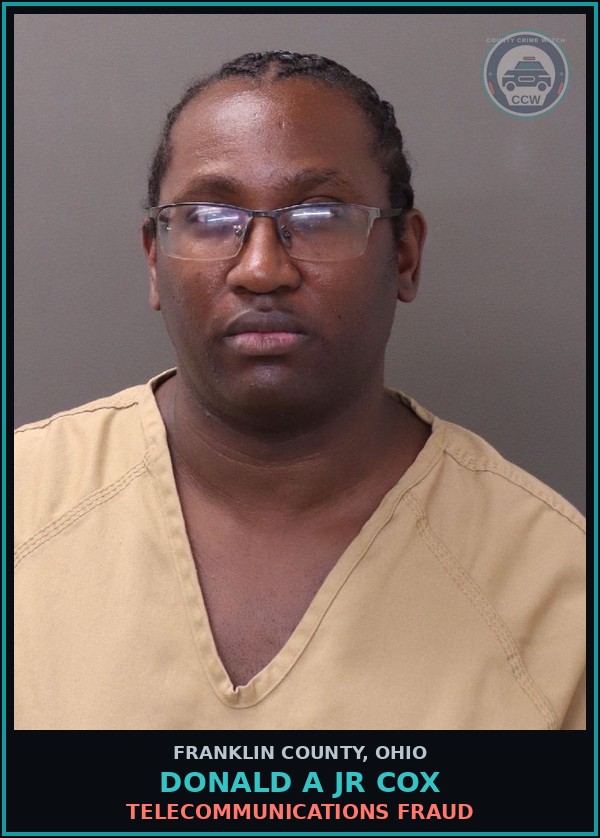Booking mugshot of Donald A Jr Cox in Franklin County