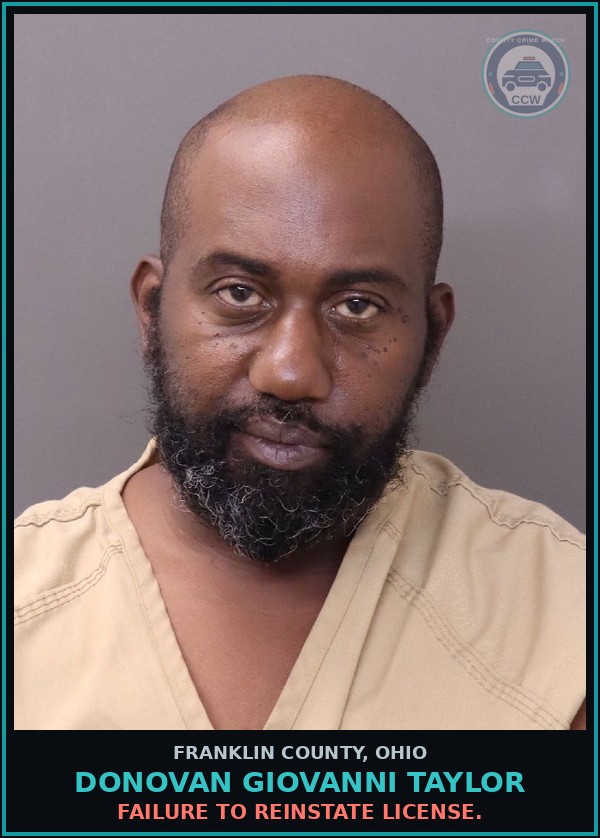 Booking mugshot of Donovan Giovanni Taylor in Franklin County