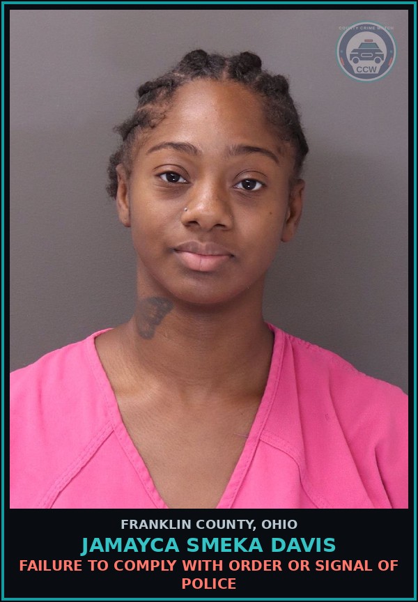 Booking mugshot of Jamayca Smeka Davis in Franklin County