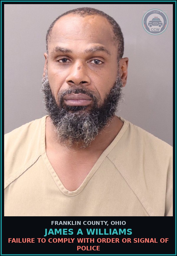 Booking mugshot of James A Williams in Franklin County
