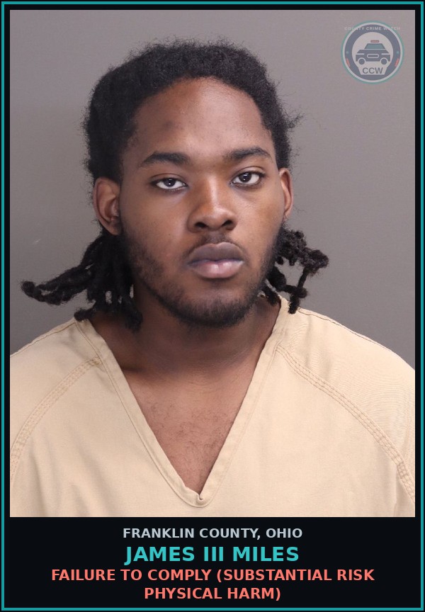 Booking mugshot of James Iii Miles in Franklin County