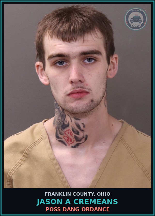 Booking mugshot of Jason A Cremeans in Franklin County