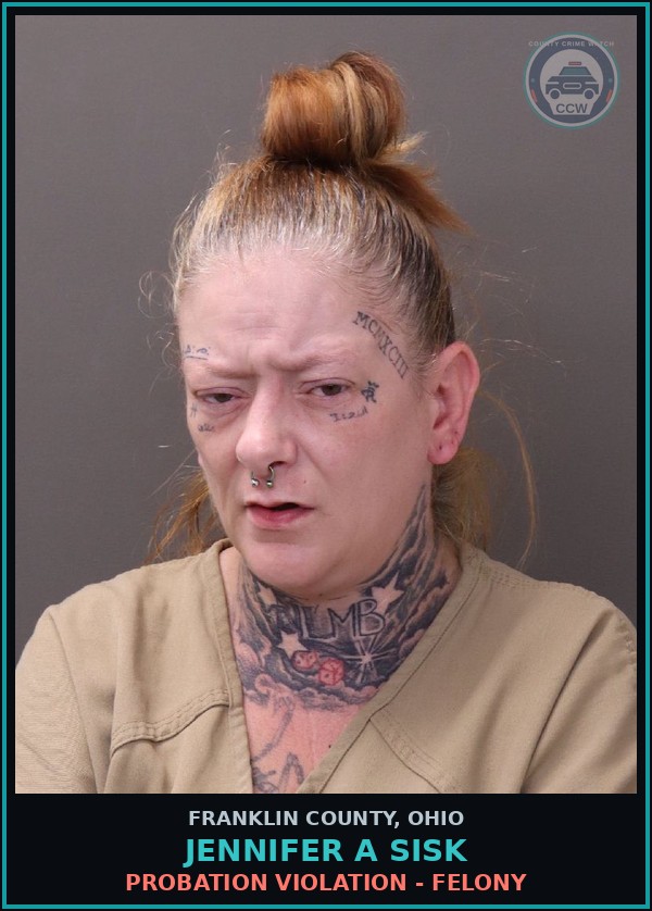 Booking mugshot of Jennifer A Sisk in Franklin County