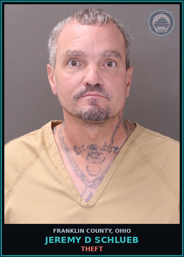 Booking mugshot of Jeremy D Schlueb in Franklin County